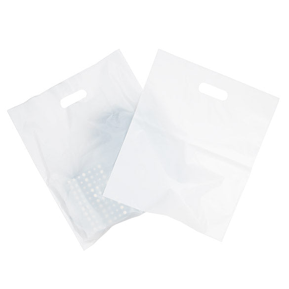 Buste con manico bianche 55 micron, 20% contenuto riciclato 38,1x45,7cm (100 pezzi) [H1518WT1R]