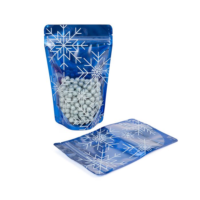 Buste doypack Blu snowflake print 13x7,9x20,6cm (25 Pezzi) [ZBGSW3S]