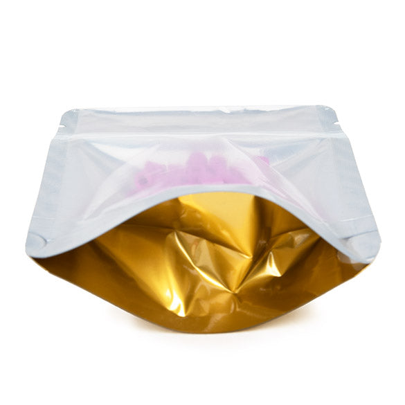 Buste doypack trasparenti/oro 8x5x13cm | 28 grammi (100 pezzi) [ZBGG1]