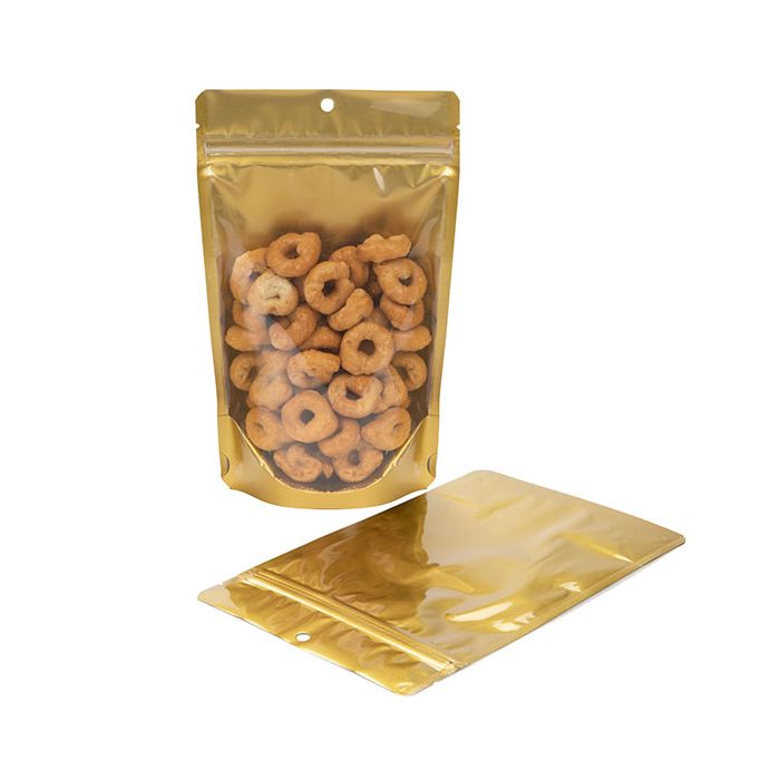 Buste doypack trasparenti/oro 13x7,9x20,6cm con foro (100 pezzi) [ZBGGC3H]