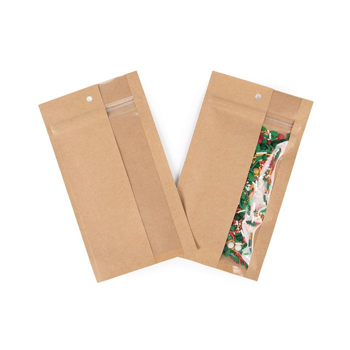 Sacchetto trasparente con chiusura a pressiones Kraft con verticale finestra 10.2x16.5 cm (100 pz) [HZBV5K]