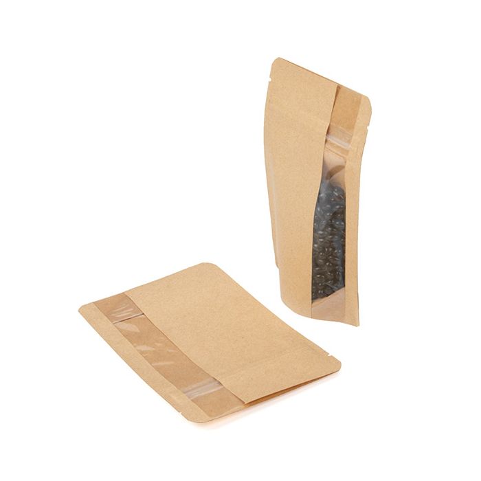 Buste doypack con verticale finestra Kraft 10.2x6x15.2 cm (100 pz) [ZBGV2K]