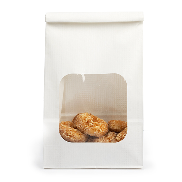 Sacchetto kraft bianco con finestra e chiusura tin tie 15,2x7x26,7cm (100 pz) [TTW3W]