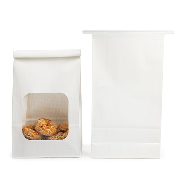 Sacchetto kraft bianco con finestra e chiusura tin tie 15,2x7x26,7cm (100 pz) [TTW3W]