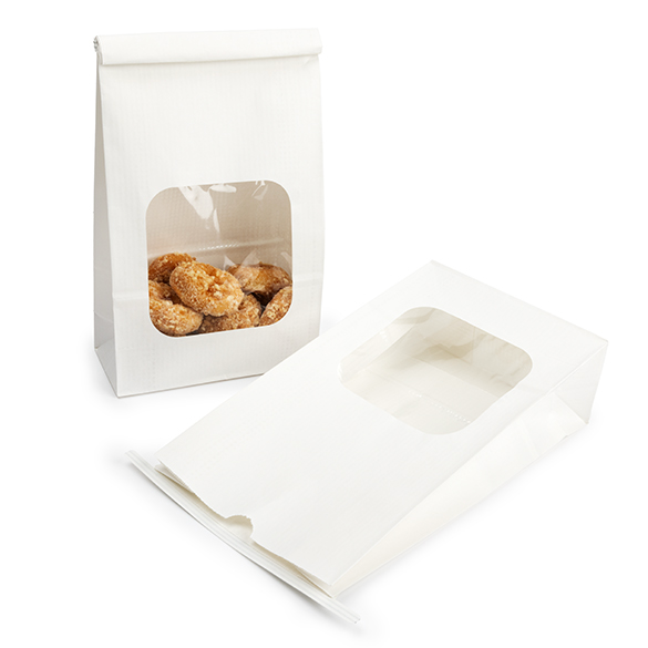 Sacchetto kraft bianco con finestra e chiusura tin tie 15,2x7x26,7cm (100 pz) [TTW3W]