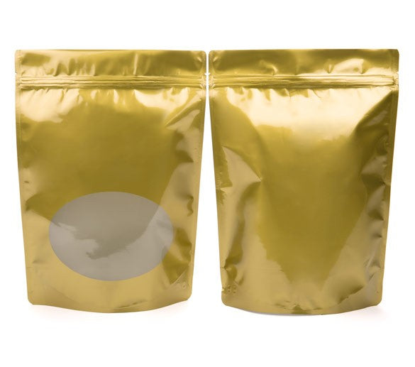 Buste doypack color oro con finestra ovale 21x9x29cm | 510 grammi (100 pezzi) [ZBGO5G]