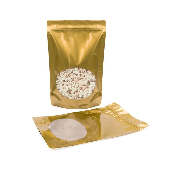 Buste doypack color oro con finestra ovale 23x12x34.5cm | 907 grammi (100 pezzi) [ZBGO6G]