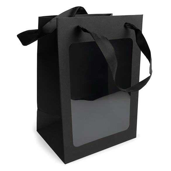 Sacchetto regalo nero con finestra 17,8x12,7x24,9cm (10 pz) [GMBW2B]