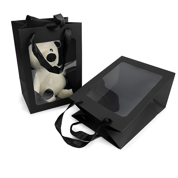 Sacchetto regalo nero con finestra 17,8x12,7x24,9cm (10 pz) [GMBW2B]
