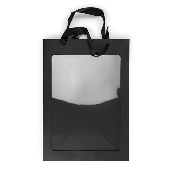 Sacchetto regalo nero con finestra 24,9x15,2x35,1cm (10 pz) [GMBW3B]