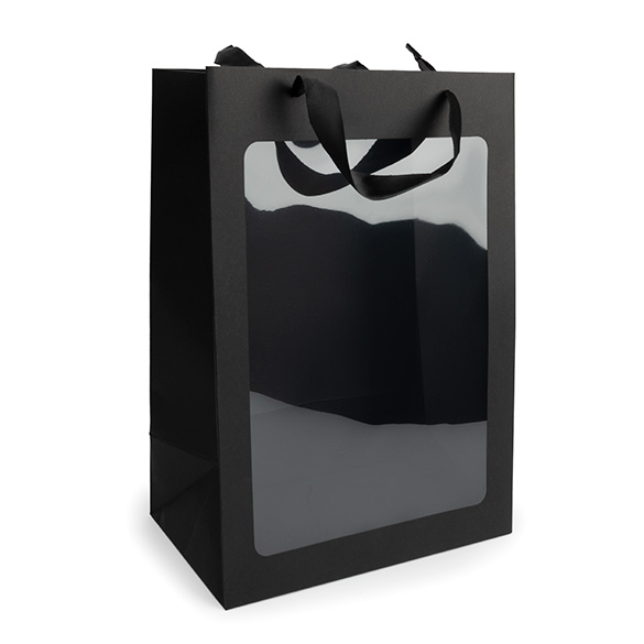 Sacchetto regalo nero con finestra 24,9x15,2x35,1cm (10 pz) [GMBW3B]