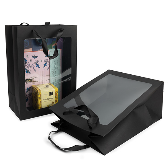 Sacchetto regalo nero con finestra 24,9x15,2x35,1cm (10 pz) [GMBW3B]