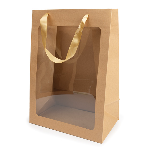 Sacchetto regalo kraft con finestra 24,9x15,2x35,1cm (10 pz) [GMBW3K]