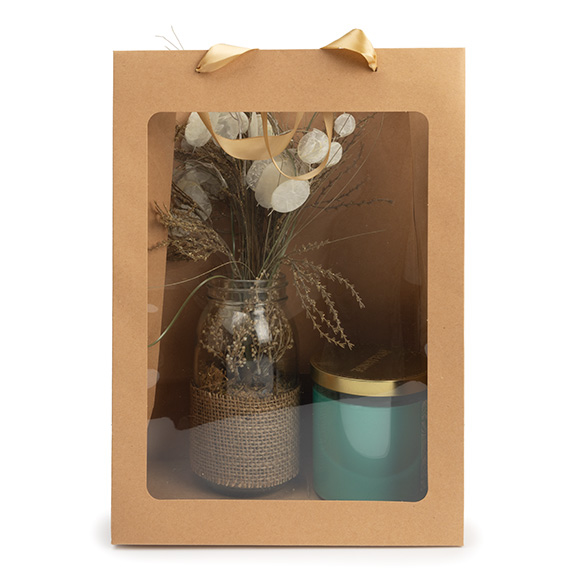 Sacchetto regalo kraft con finestra 24,9x15,2x35,1cm (10 pz) [GMBW3K]