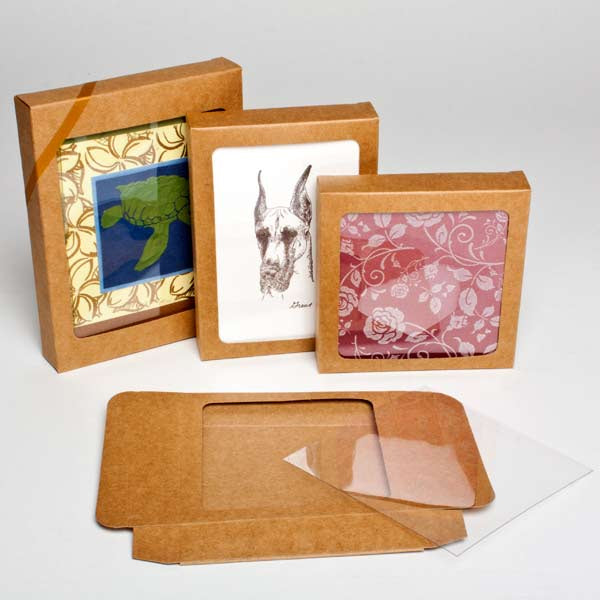 Scatoline in carta kraft 12.4x2.2x16.8cm finestra ritagliata (25 pezzi) [WKR267]
