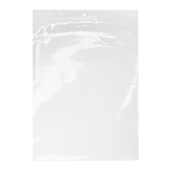 Sacchetto trasparente con chiusura a pressione e foro 23x30.5cm PP 75 microns (100 pezzi) [Z3R912]