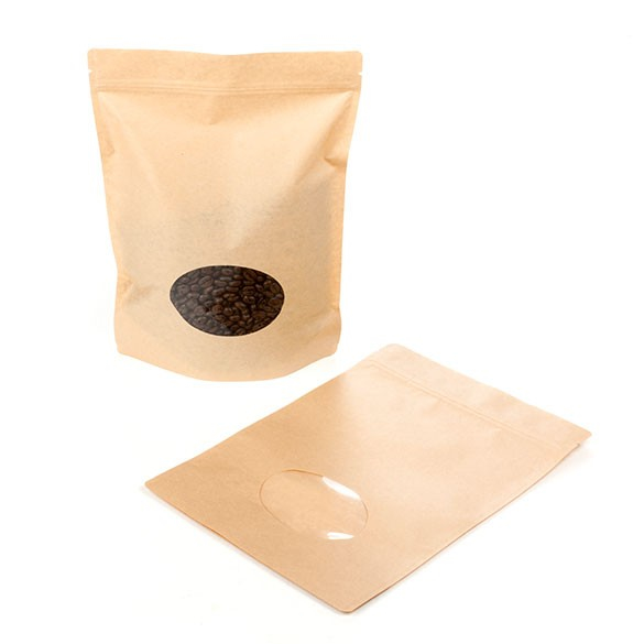 Buste doypack Kraft con finestra ovale 21x9x29cm | 510 grammi (100 pezzi) [ZBGO5K]