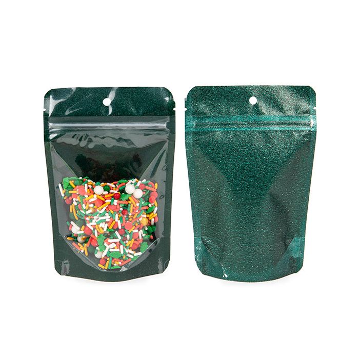 Buste doypack Trasparente/verde glitterato 10,2x6x15,2 cm (100 pezzi) [ZBG2GLGR]