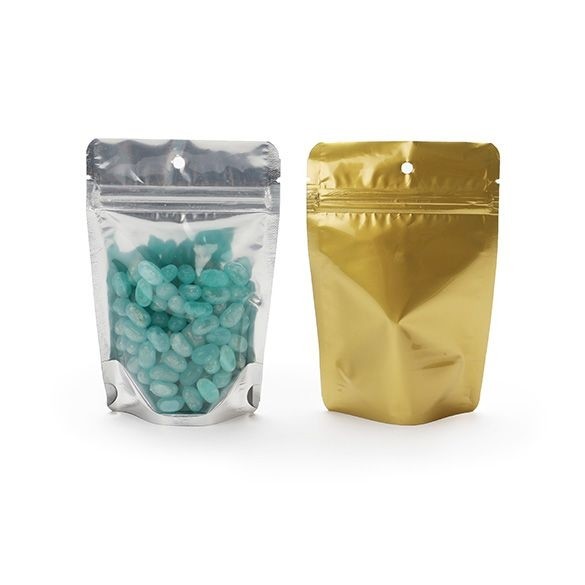 Buste doypack trasparenti/oro 10x6x15cm | 57 grammi con foro (100 pezzi) [ZBGG2H]