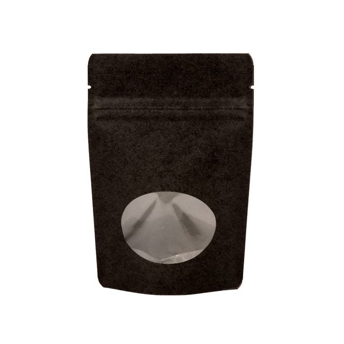 Stand Up Pouches Kraft Black with oval Window 10.2x6x15.2cm | 57 grams