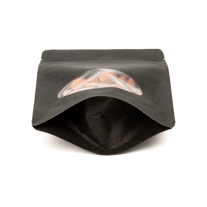 Buste doypack Kraft Nero con finestra ovale 13x8x20.5cm | 113 grammi (100 pezzi) [ZBGO3BK]