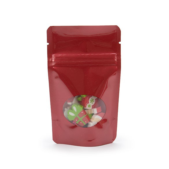 Buste doypack rosse con finestra ovale 8x5x13cm | 28 grammi (100 pezzi) [ZBGO1R]