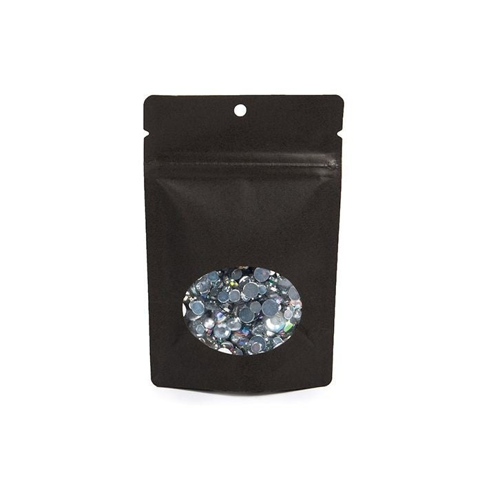 Buste doypack Kraft Nero con finestra ovale 10.2x6x15.2cm | 57 grammi con foro rotondo per appendere (100 pezzi) [ZBGO2BKH]