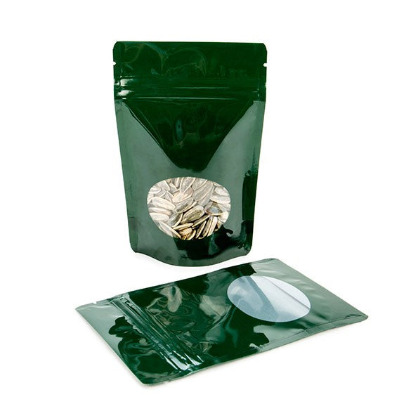 Buste doypack verdi con finestra ovale 10x6x15cm | 57 grammi (100 pezzi) [ZBGO2HG]