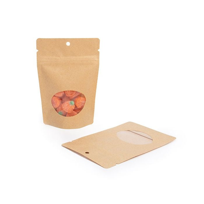 Stand Up Pouches Kraft with oval Window 10x6x15cm | 57 grams with round hang hole