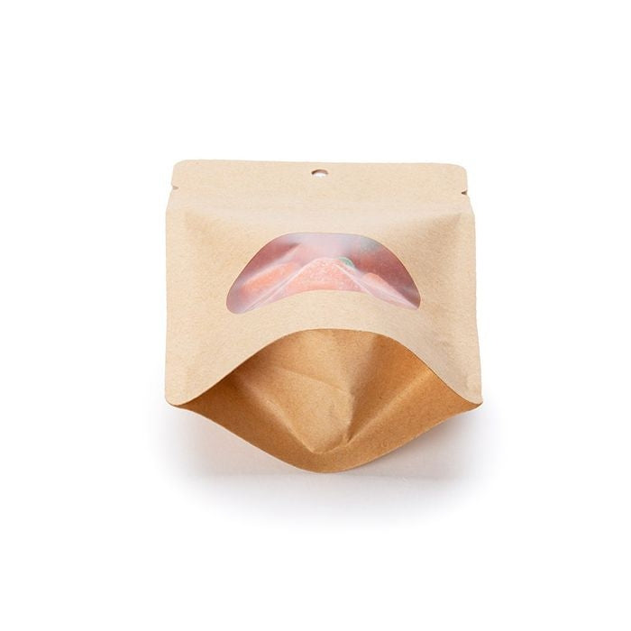 Buste doypack Kraft con finestra ovale 10x6x15cm | 57 grammi con foro rotondo per appendere (100 pezzi) [ZBGO2KH]