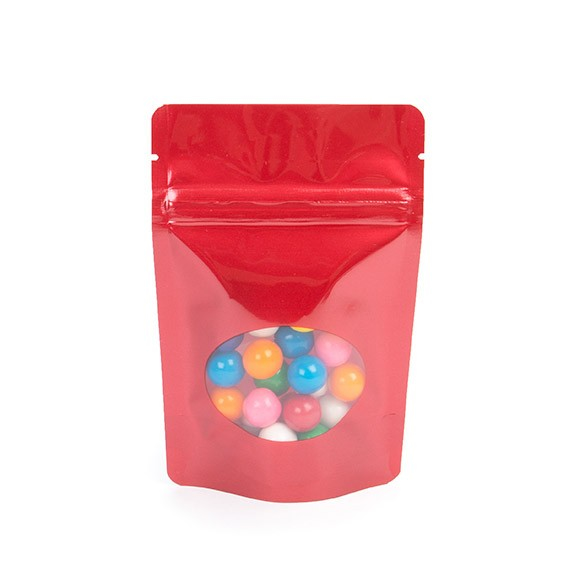 Buste doypack rosse con finestra ovale 10x6x15cm | 57 grammi (100 pezzi) [ZBGO2R]