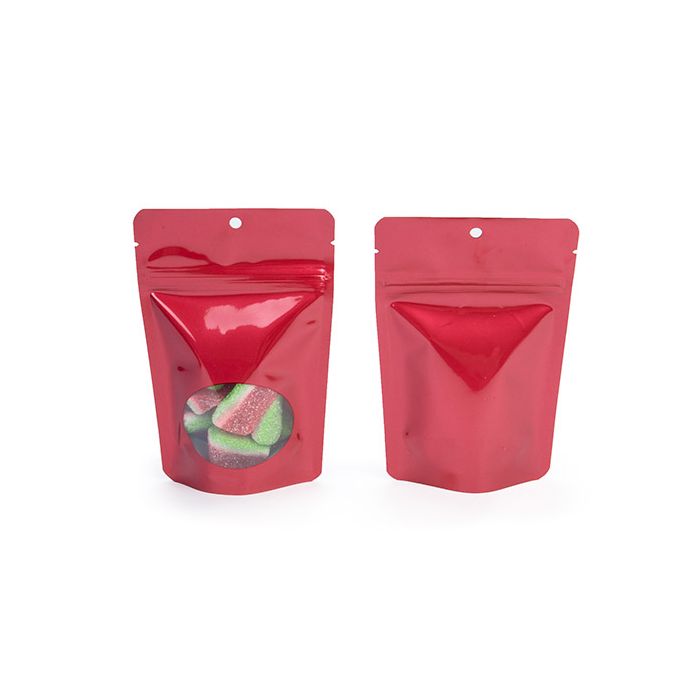 Buste doypack rosse con finestra ovale 10,2x6x15,2cm con foro (100 pezzi) [ZBGO2RH]
