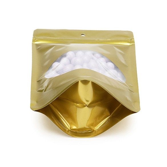 Buste doypack color oro con finestra ovale 13x7x20.5cm | 113 grammi con foro (100 pezzi) [ZBGO3GH]