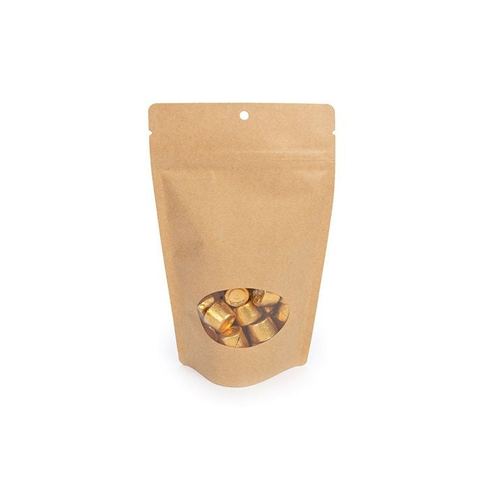 Buste doypack Kraft con finestra ovale 13x7x20.5cm | 113 grammi con foro (100 pezzi) [ZBGO3KH]