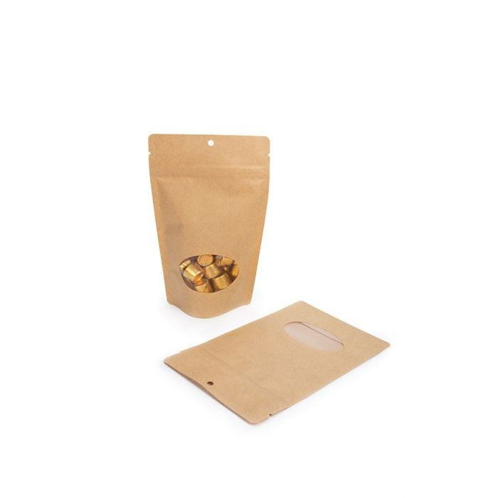 Stand Up Pouches Kraft with oval Window 13x7x20.5cm | 113 grams with hang hole
