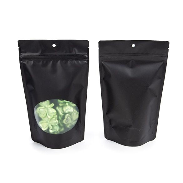 Buste doypack nero opaco con finestra ovale 13x7x20.5cm | 113 grammi con foro (100 pezzi) [ZBGO3MBH]