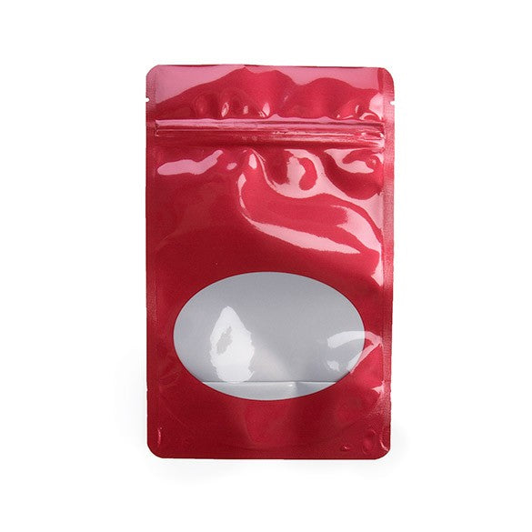 Buste doypack rosse con finestra ovale 13x7x20.5cm | 113 grammi (100 pezzi) [ZBGO3R]