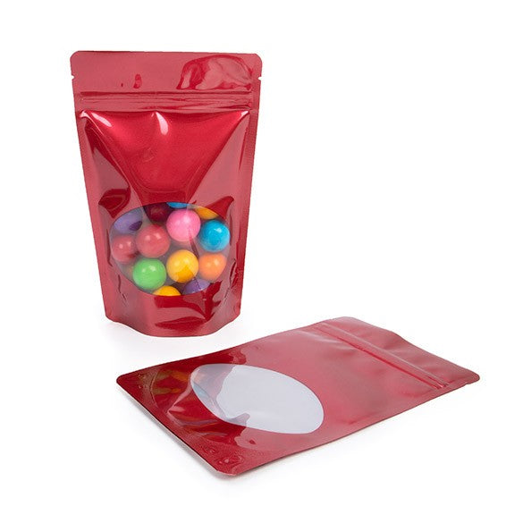 Buste doypack rosse con finestra ovale 13x7x20.5cm | 113 grammi (100 pezzi) [ZBGO3R]