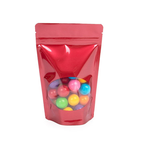 Buste doypack rosse con finestra ovale 13x7x20.5cm | 113 grammi (100 pezzi) [ZBGO3R]