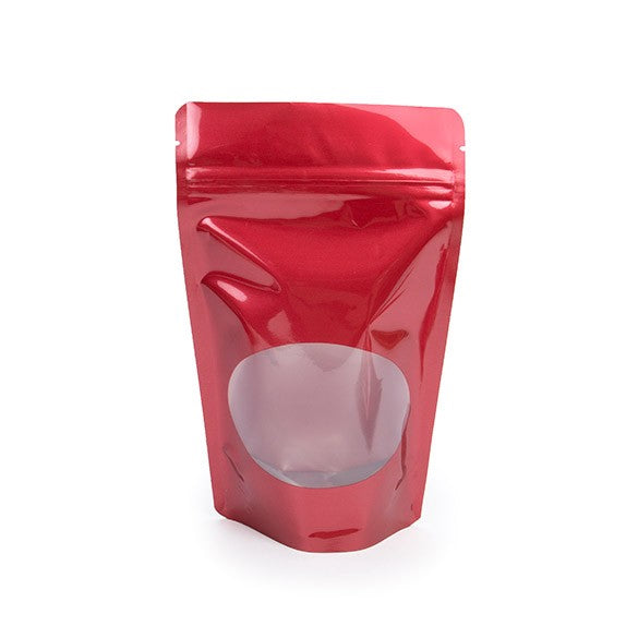 Buste doypack rosse con finestra ovale 13x7x20.5cm | 113 grammi (100 pezzi) [ZBGO3R]