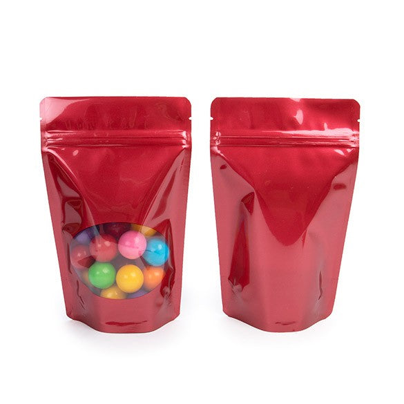 Buste doypack rosse con finestra ovale 13x7x20.5cm | 113 grammi (100 pezzi) [ZBGO3R]