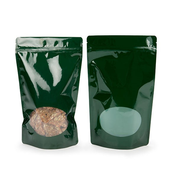 Buste doypack verdi con finestra ovale 17x9x28.5cm | 340 grammi (100 pezzi) [ZBGO4HG]