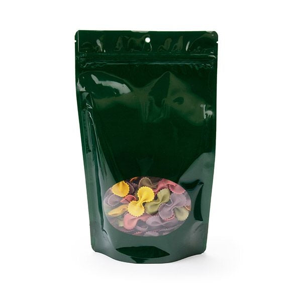 Buste doypack verdi con finestra ovale 17x9x28.5cm | 340 grammi con foro (100 pezzi) [ZBGO4HGH]