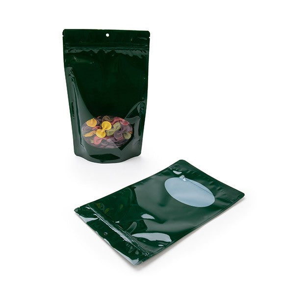 Buste doypack verdi con finestra ovale 17x9x28.5cm | 340 grammi (100 pezzi) [ZBGO4HG]