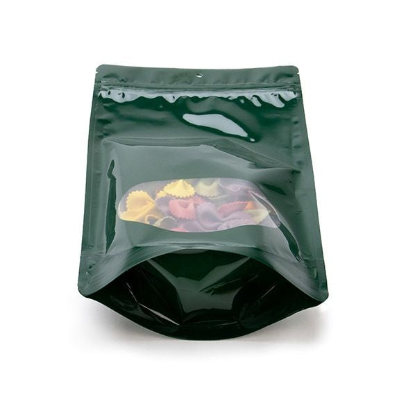 Buste doypack verdi con finestra ovale 17x9x28.5cm | 340 grammi con foro (100 pezzi) [ZBGO4HGH]