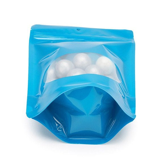 Buste doypack Blu con finestra ovale 14.9x8.9x23.2cm | 312 grammi con foro rotondo per appendere (100 pezzi) [ZBGO7BLH]