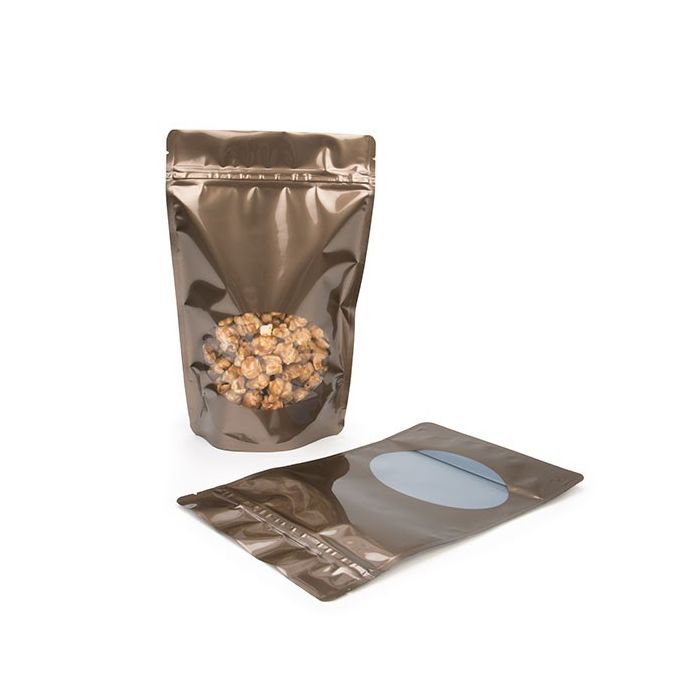 Buste doypack color bronzo 14.9x8.9x23.2cm con finestra ovale (100 pezzi) [ZBGO7BZ]