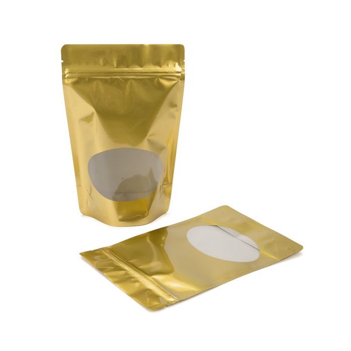 Buste doypack color oro con finestra ovale 15x9x23.2cm | 312 grammi (100 pezzi) [ZBGO7G]