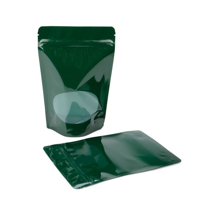 Buste doypack verde scuro con finestra ovale 15x9x23.2cm | 312 grammi (100 pezzi) [ZBGO7HG]
