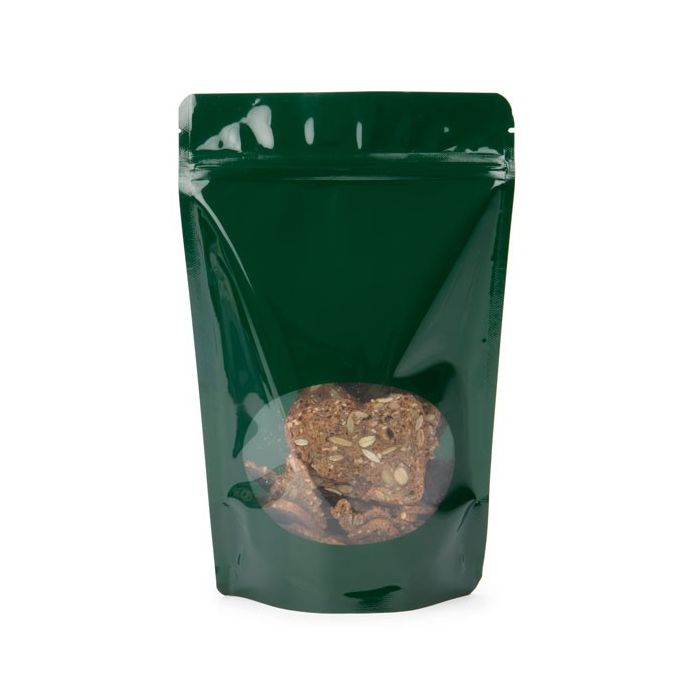 Buste doypack verde scuro con finestra ovale 15x9x23.2cm | 312 grammi (100 pezzi) [ZBGO7HG]